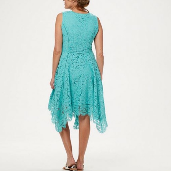 Isaac Mizrahi Handkerchief Hem Floral Lace Midi Dress 90 - Picture 2 of 2